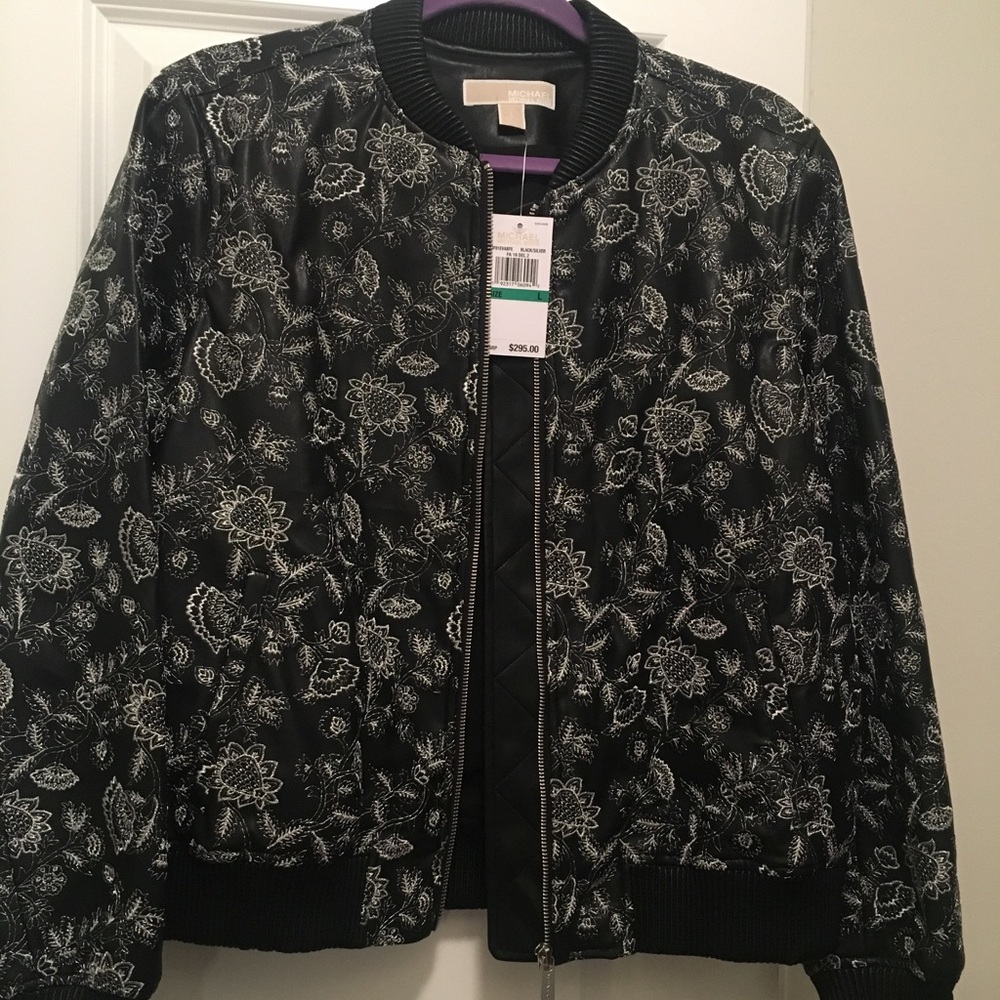 Micheal Kors Faux Leather Bomber Jacket